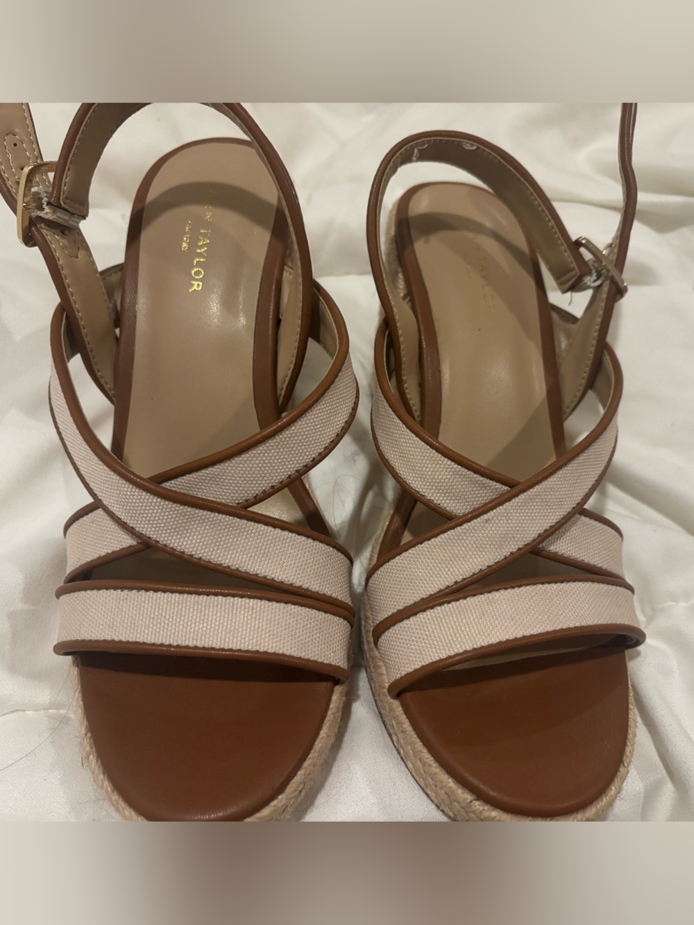 Taylor Beige and Brown Crisscross Wedge Sandals
